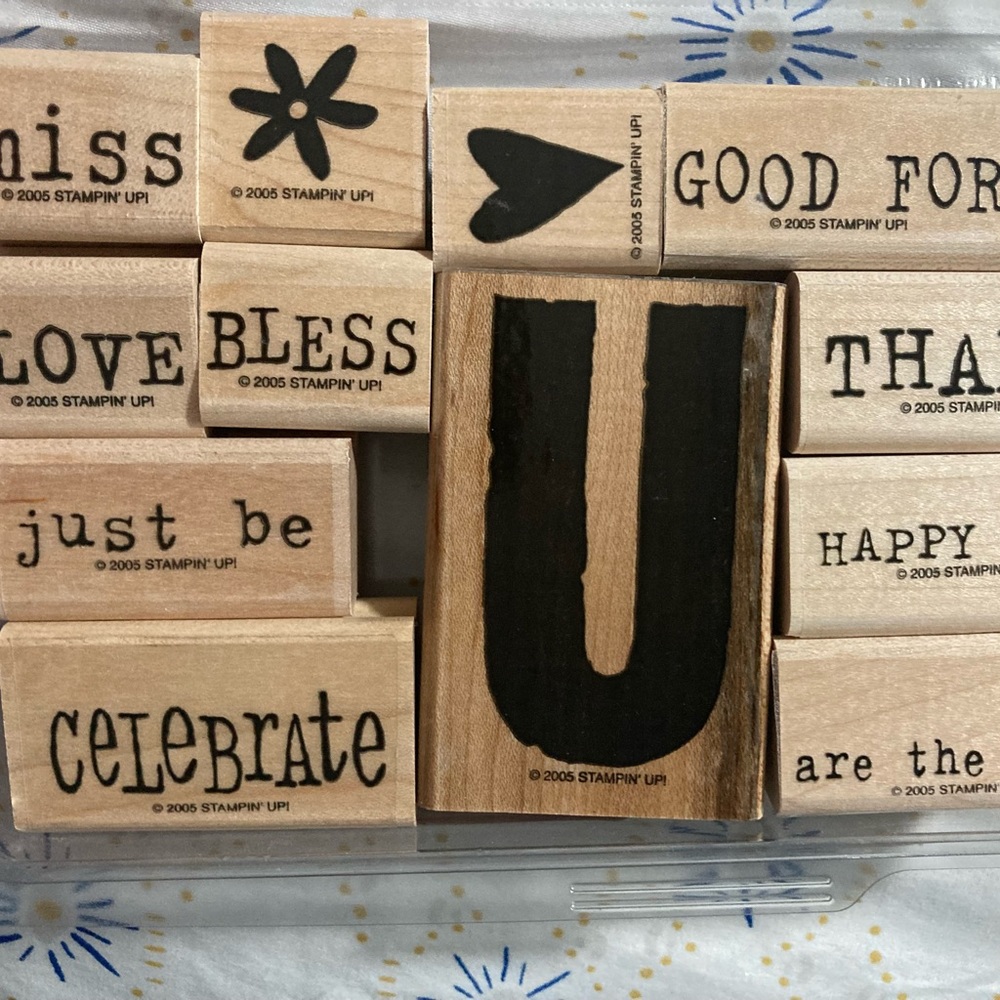STAMPIN' UP 2005 ALL ABOUT U, 12 pc WOOD-MOUNTED STAMP SET. New